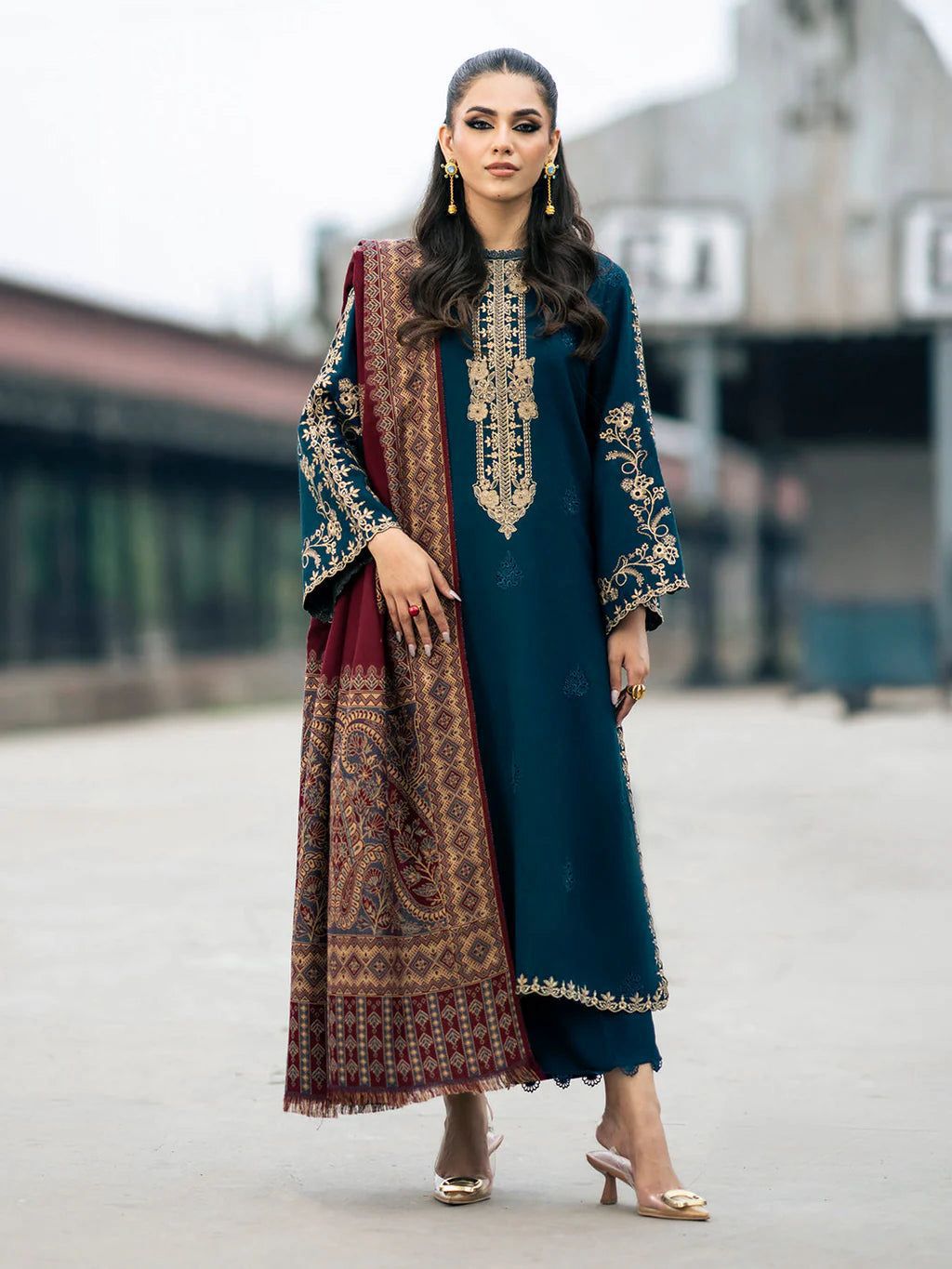 JAZMIN BLUE DHANAK EMBROIDERED 3 PCS