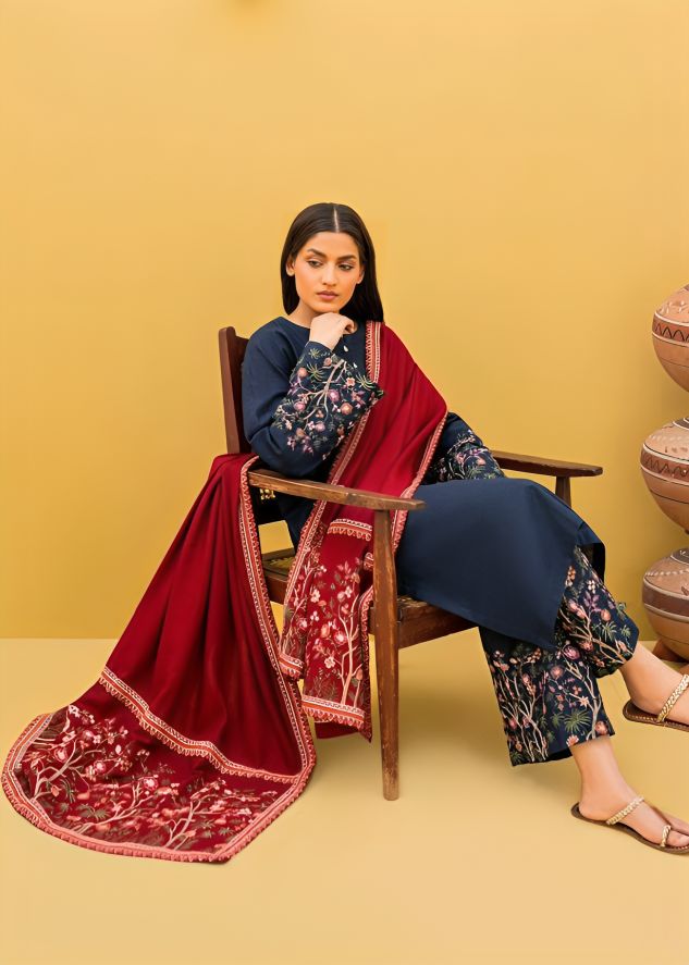 Sapphire Blue Dhanak Embroidered 3 pcs