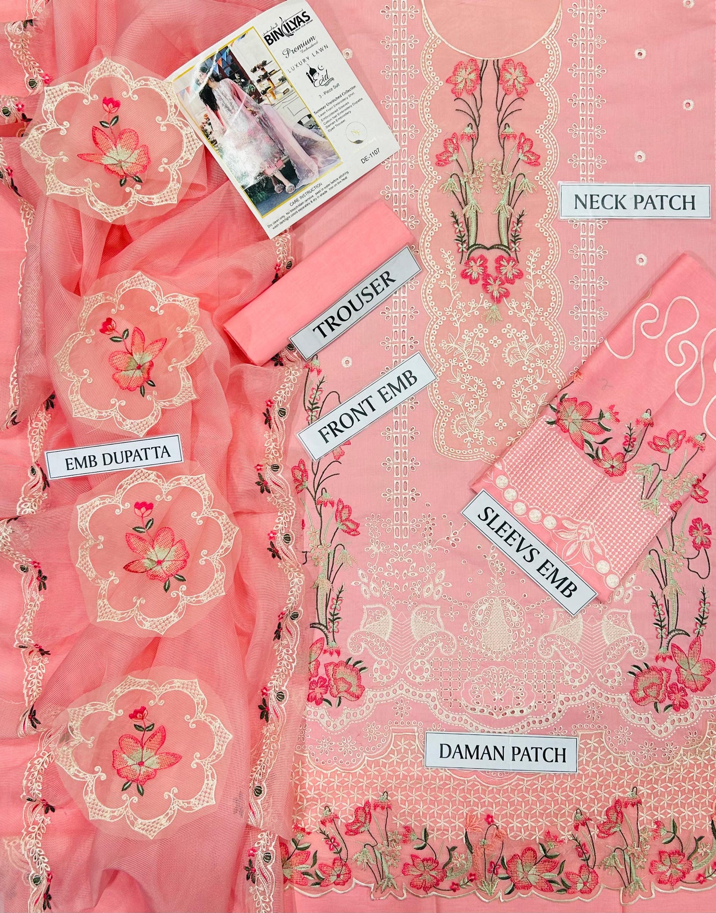 BIN ILYAS Lawn Embroidered 3 pcs