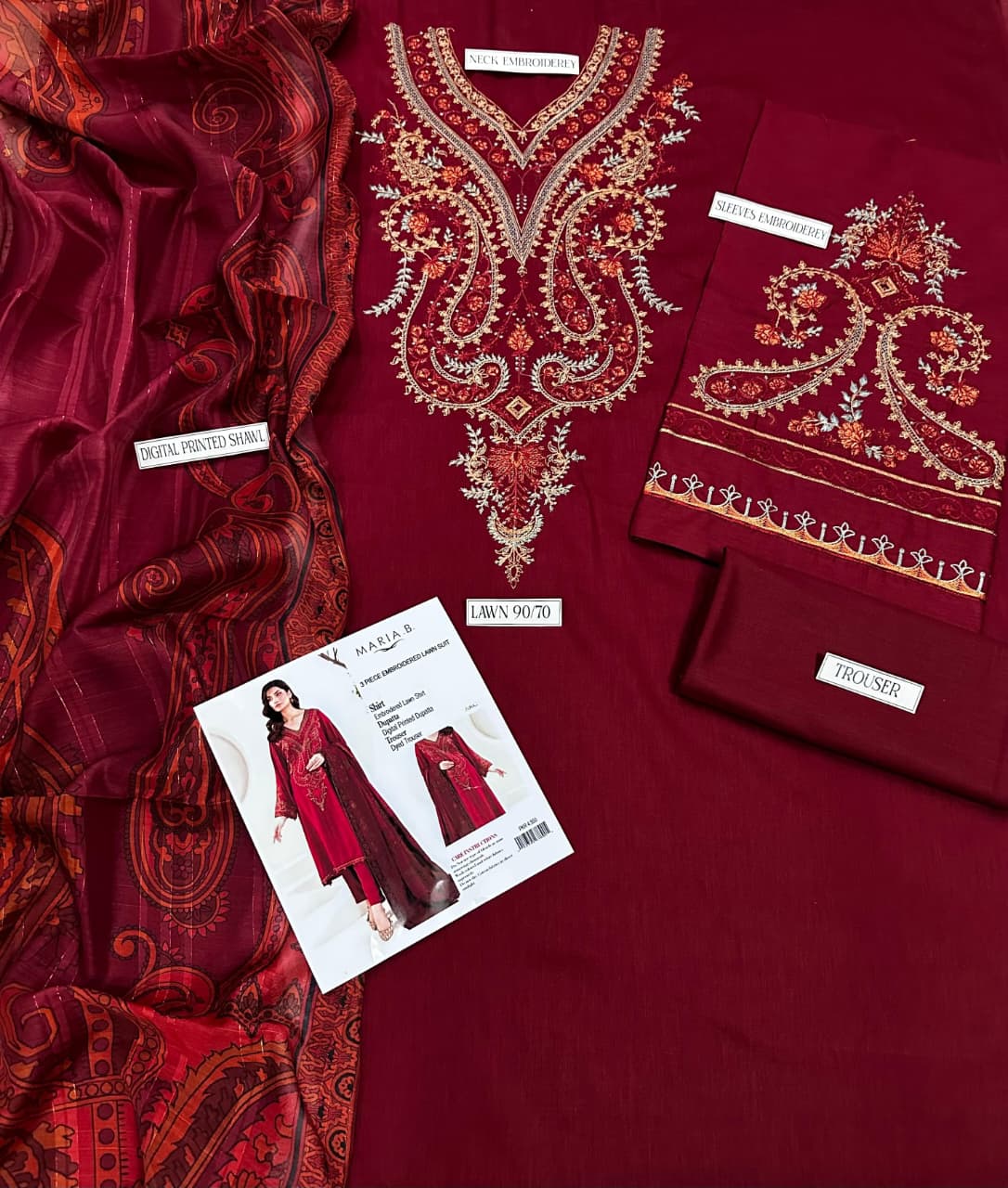 MARIA B Lawn Embroidered 3 pcs