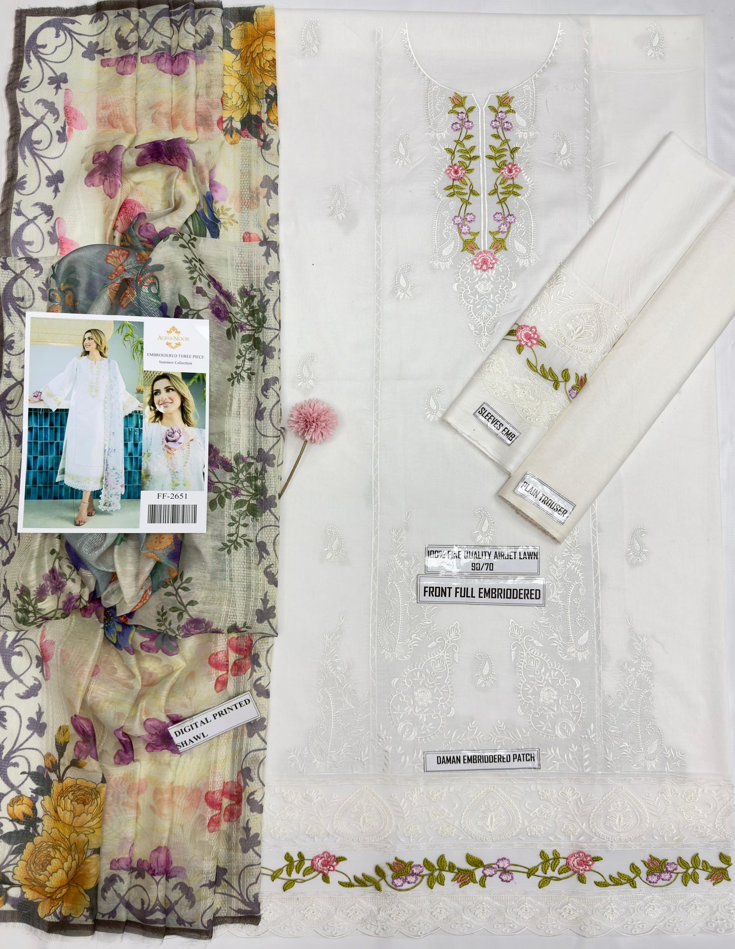 AGHA NOOR LAWN EMBROIDERED 3 PCS