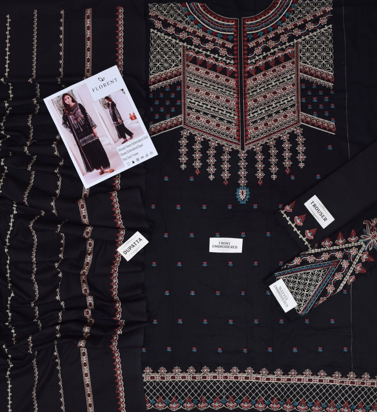 FLORENT DHANAK 3-PIECE EMBROIDERED SUIT DZ