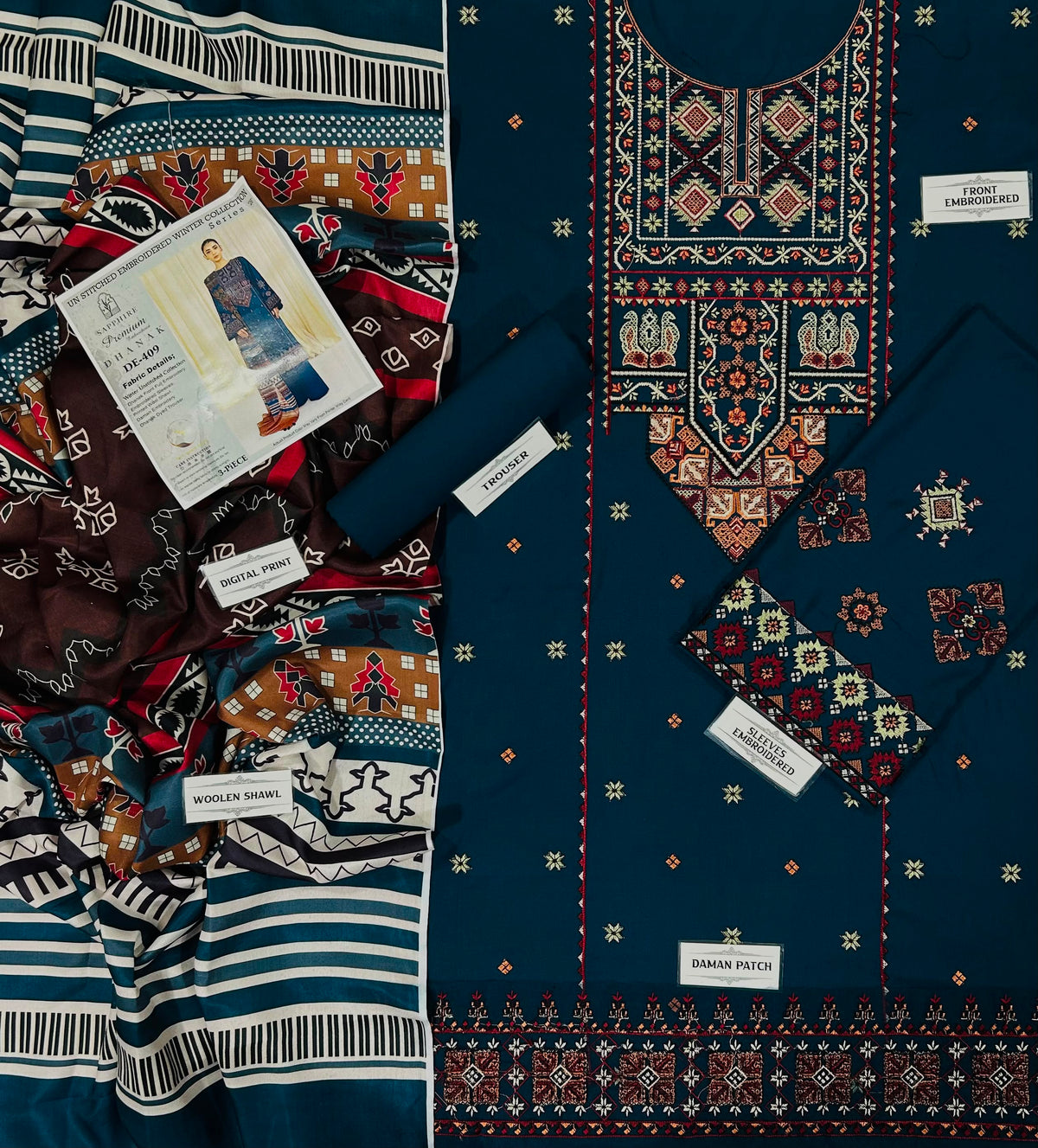SAPPHIRE Dhanak Embroidered 3 PCS
