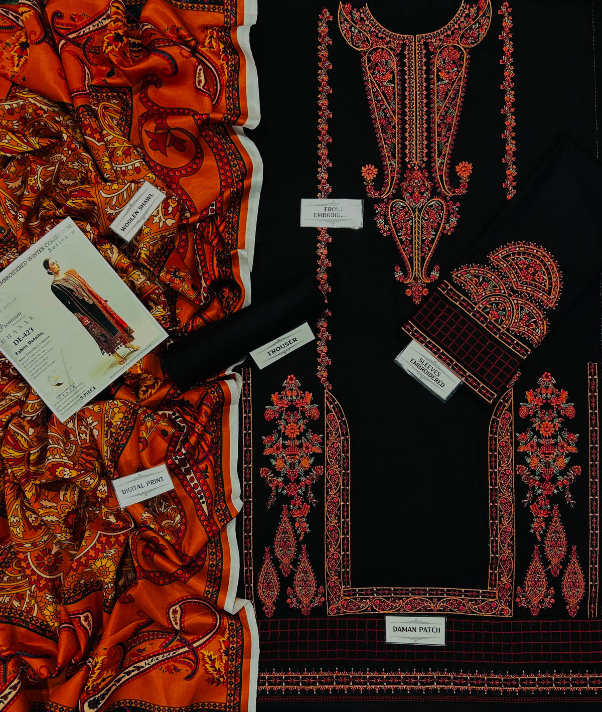 HUSSAIN REHAR PREMIUM DHANAK EMBROIDERED 3PCS