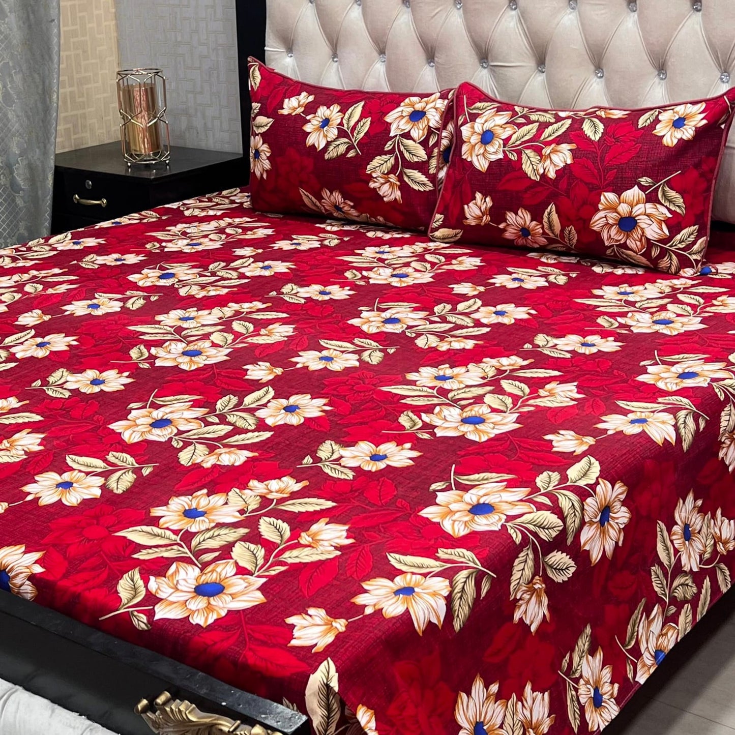 MAHROSH 3D Crystal Cotton Bedsheet - Design 017