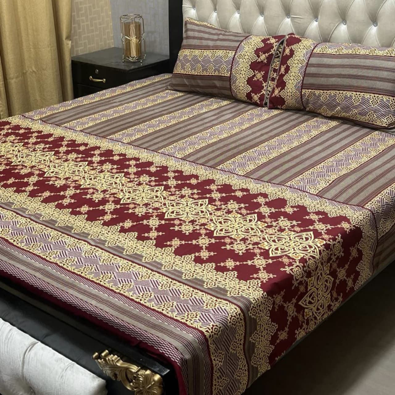 MAHROSH 3D Crystal Cotton Bedsheet - Design 053
