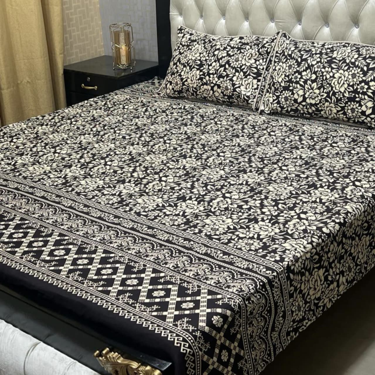 MAHROSH 3D Crystal Cotton Bedsheet - Design 048