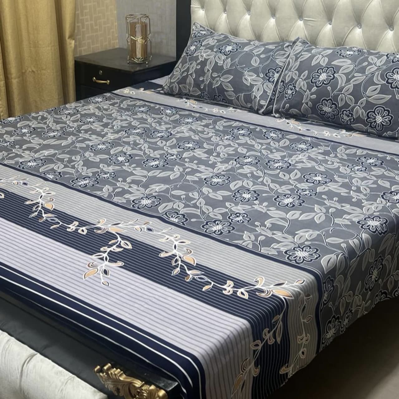 MAHROSH 3D Crystal Cotton Bedsheet - Design 074