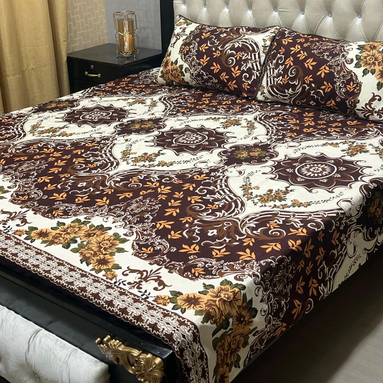 MAHROSH 3D Crystal Cotton Bedsheet - Design 040