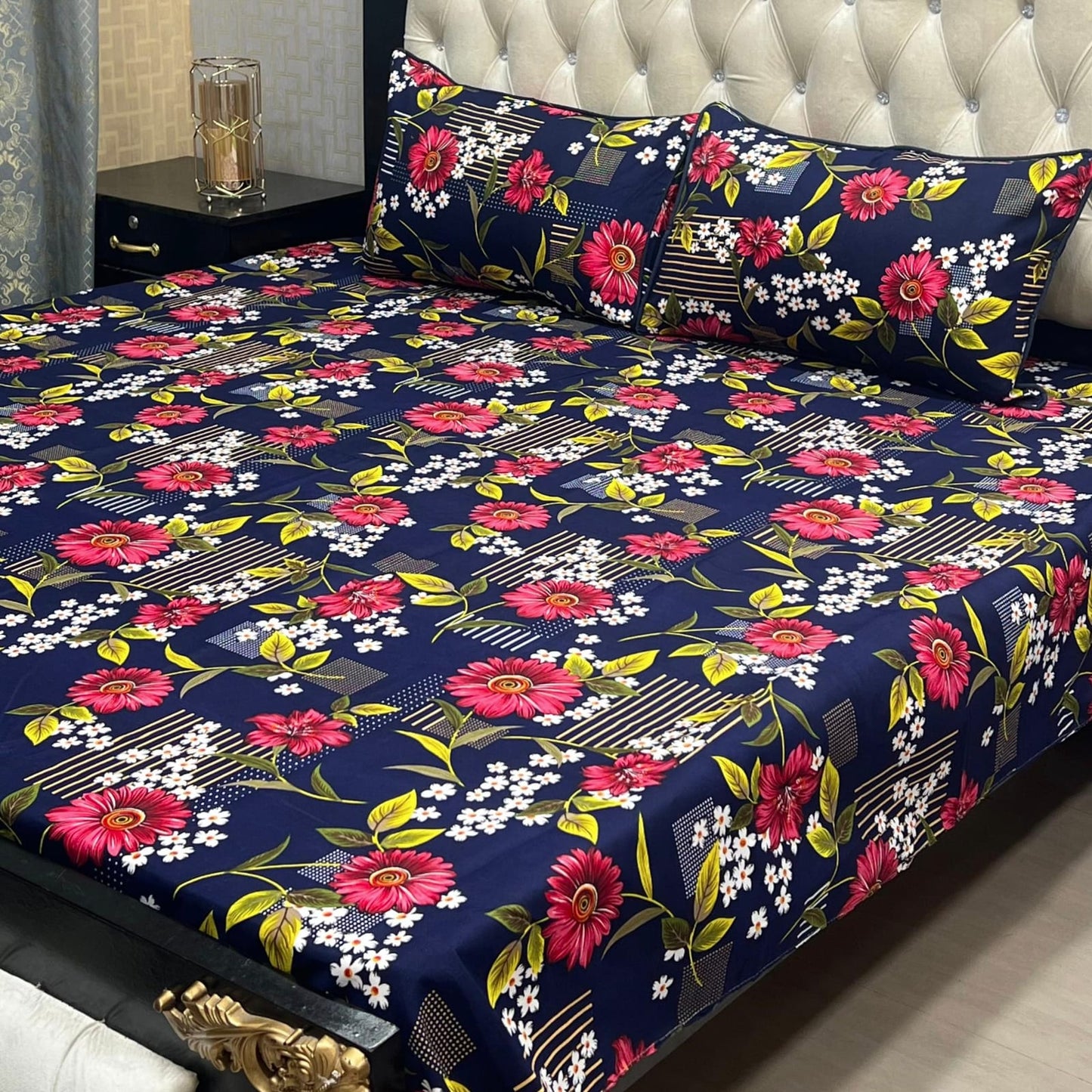 MAHROSH 3D Crystal Cotton Bedsheet - Design 015