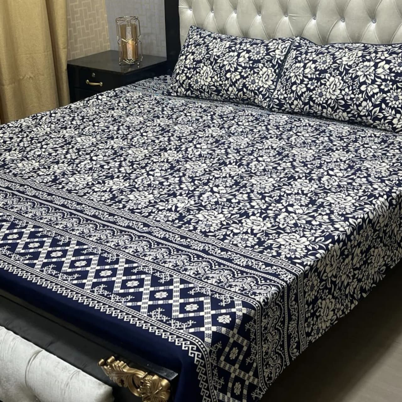 MAHROSH 3D Crystal Cotton Bedsheet - Design 043
