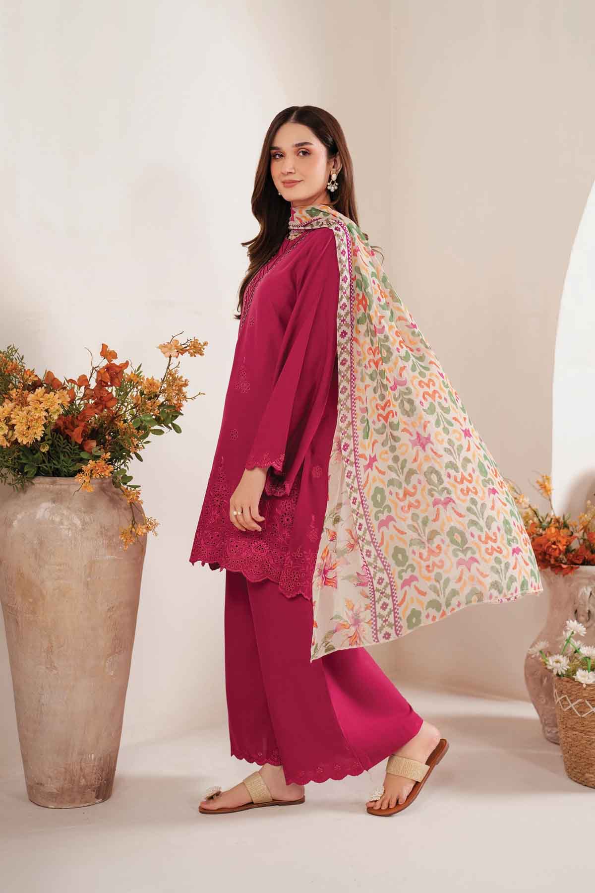 Jazmin Pink Dhanak Embroidered 3 pcs