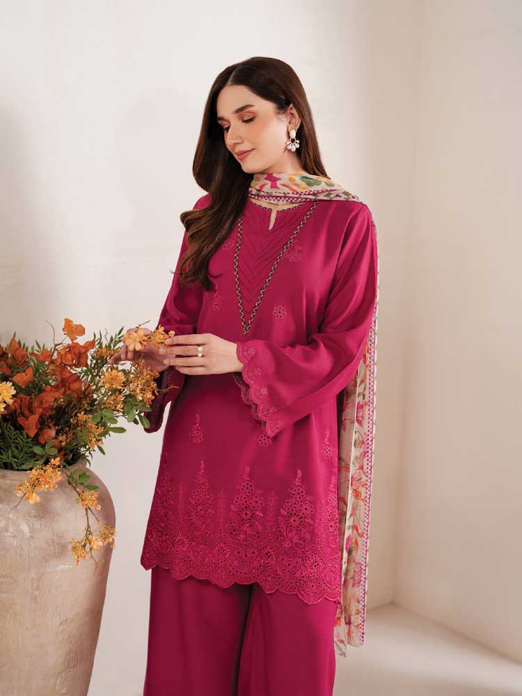 Jazmin Pink Dhanak Embroidered 3 pcs