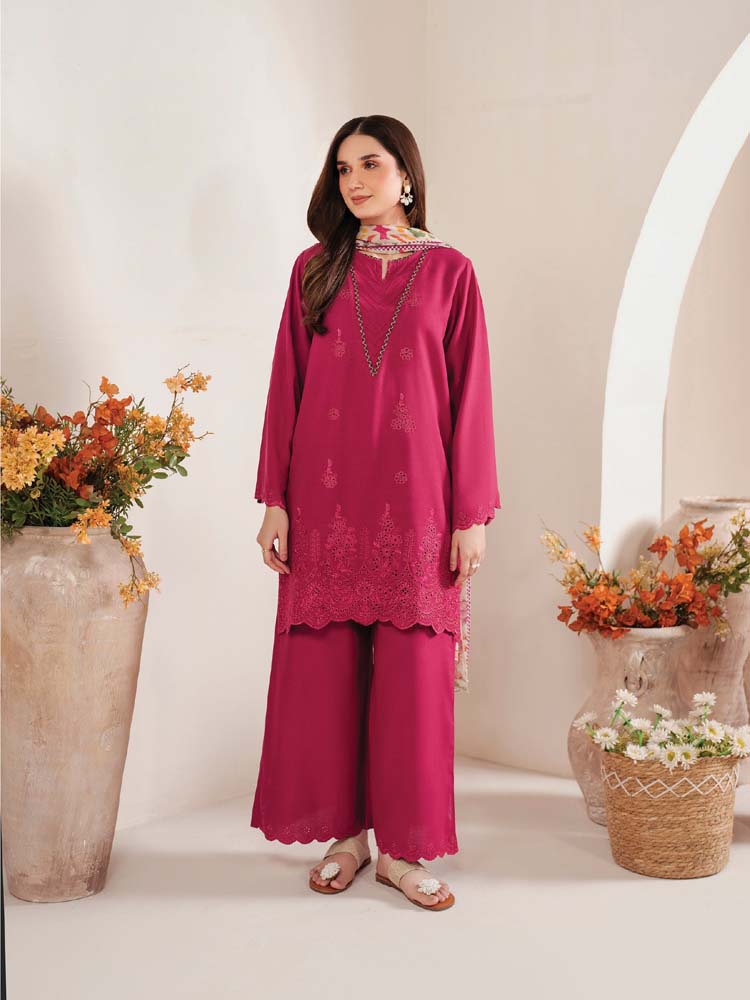 Jazmin Pink Dhanak Embroidered 3 pcs