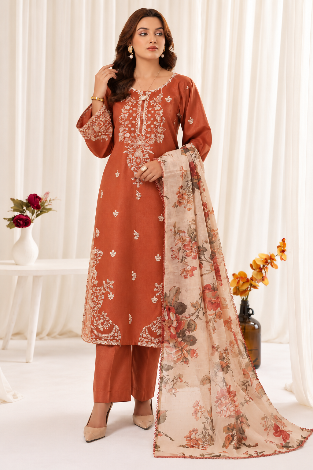 MOHAGNI dHANAK EMBROIDERED 3 pcs