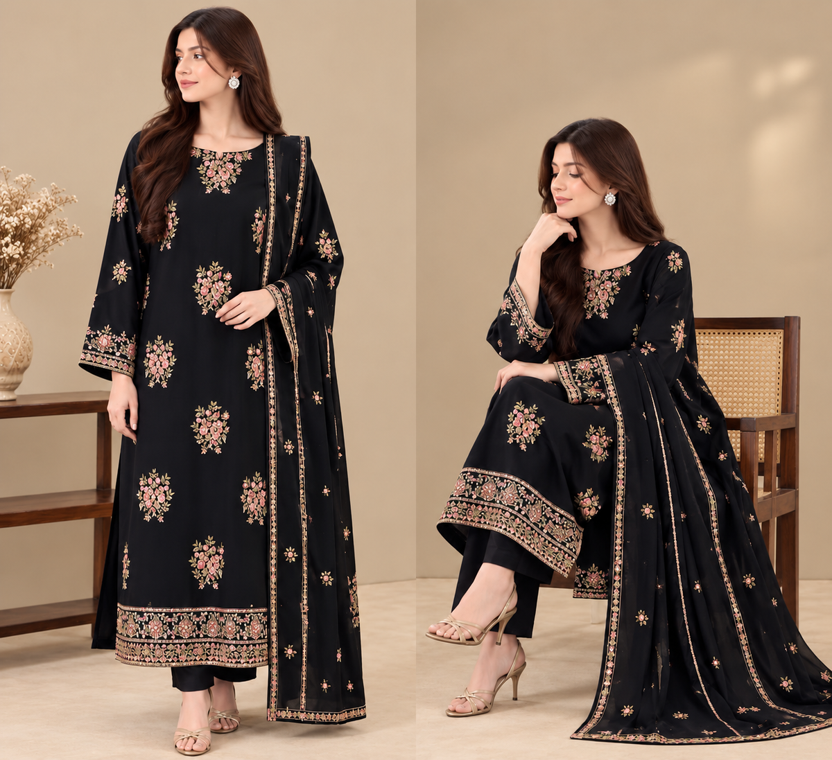NUREH Dhanak Embroidered 3 PCS