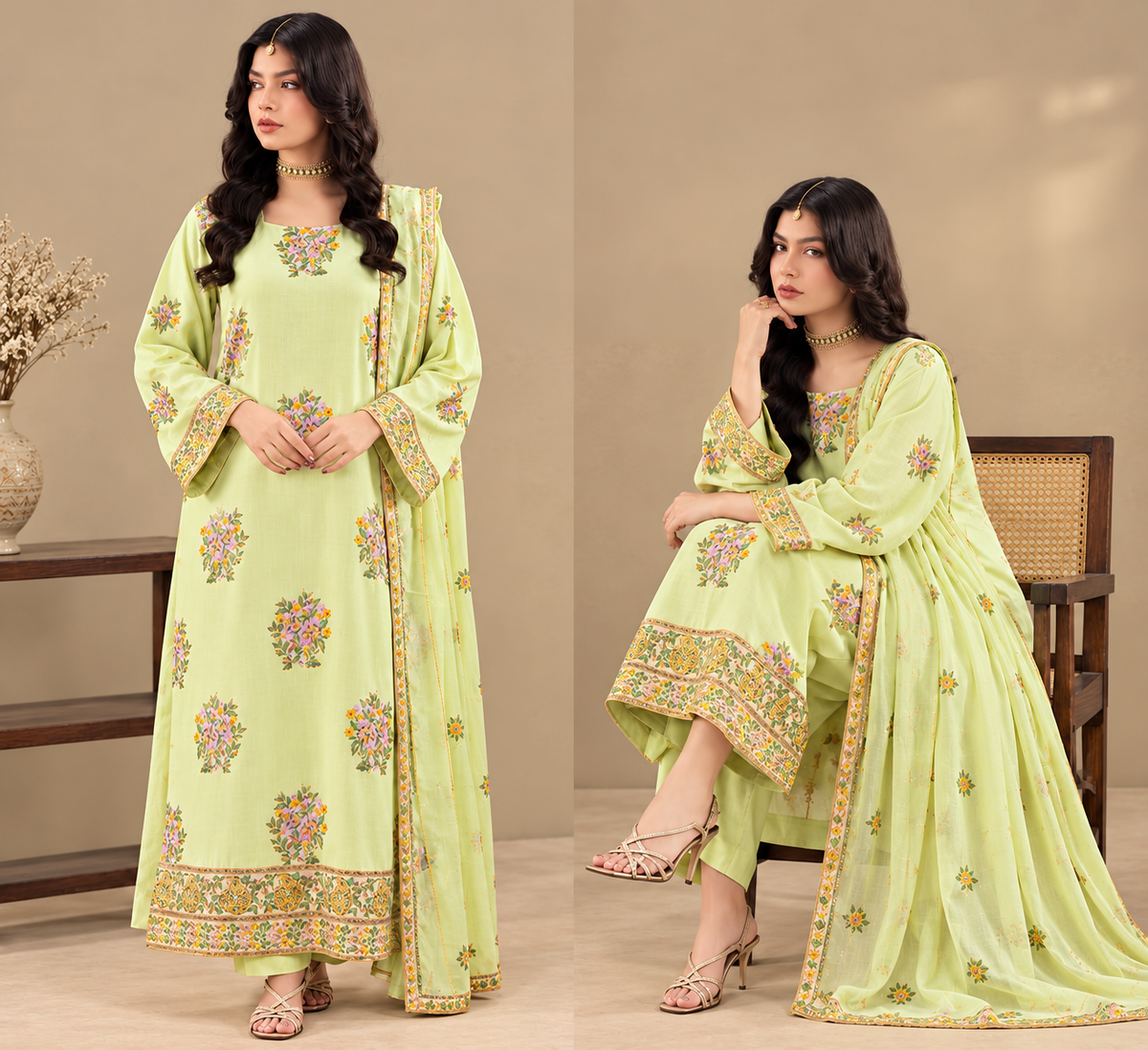 NUREH Dhanak Embroidered 3 PCS