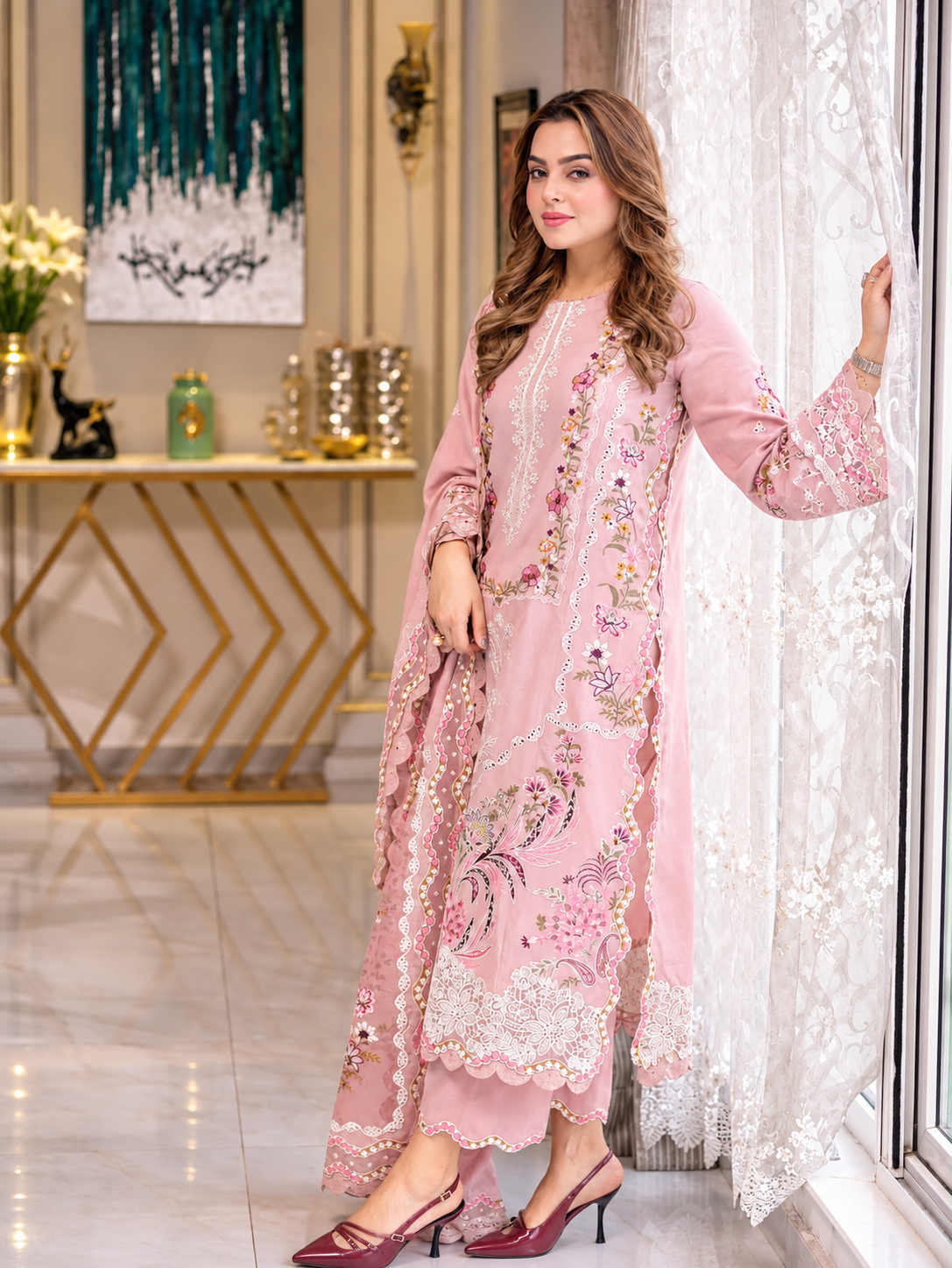 ANEELAS  DHANAK EMBROIDERED 3PCS