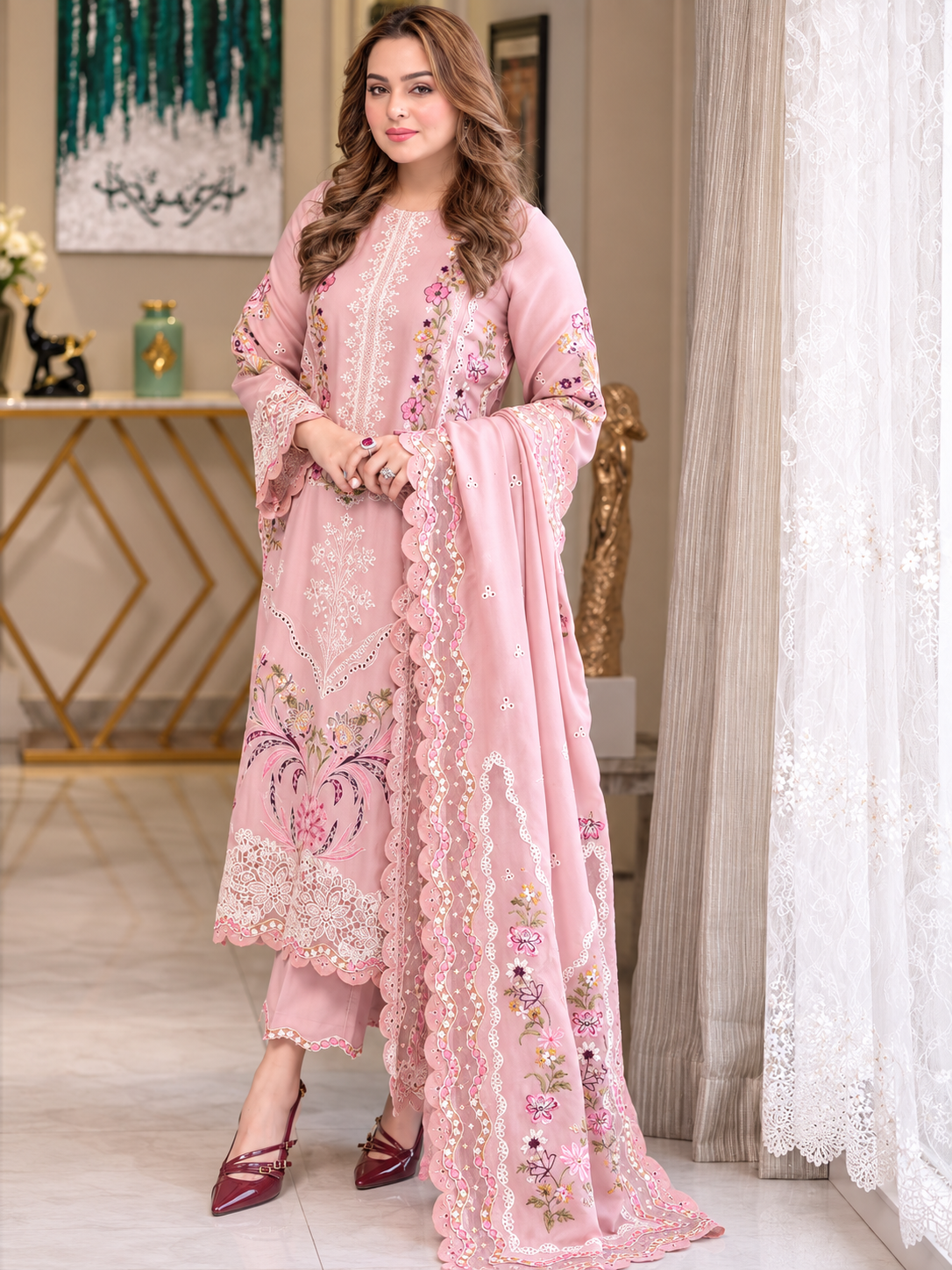 ANEELAS  DHANAK EMBROIDERED 3PCS