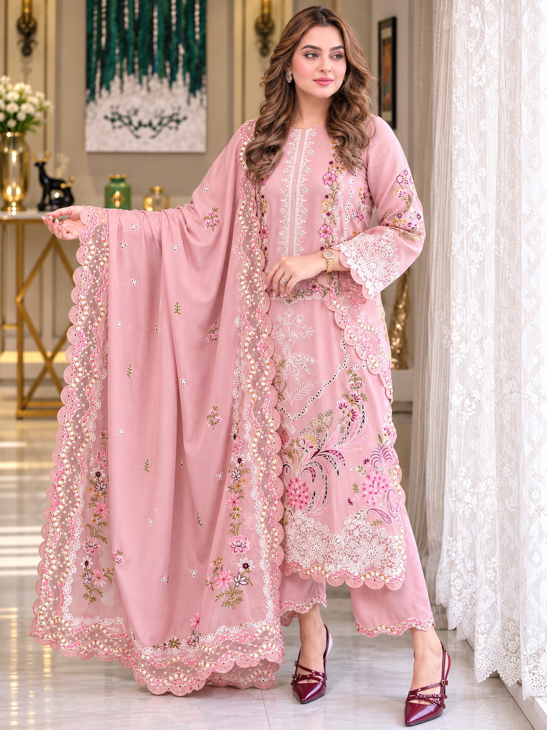 ANEELAS  DHANAK EMBROIDERED 3PCS