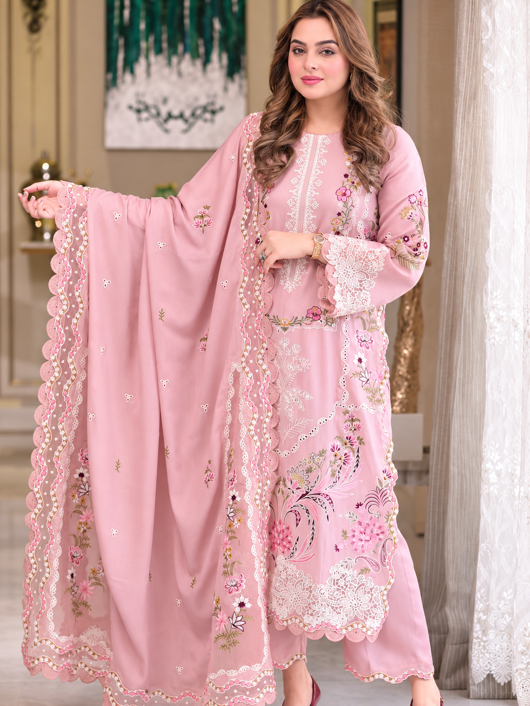 ANEELAS  DHANAK EMBROIDERED 3PCS