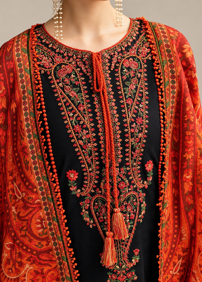 HUSSAIN REHAR PREMIUM DHANAK EMBROIDERED 3PCS