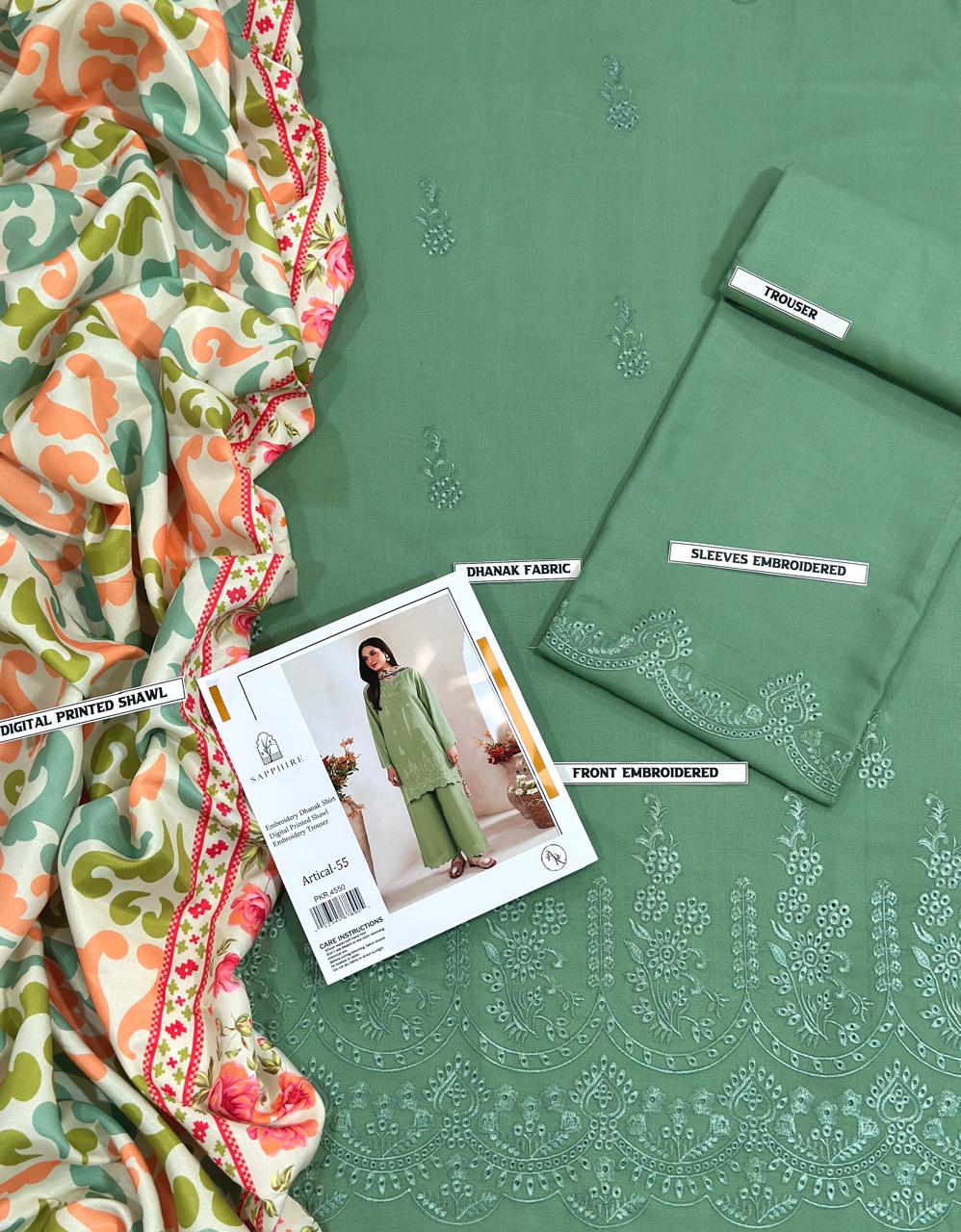 Sapphire Dhanak Embroidered 3 pcs