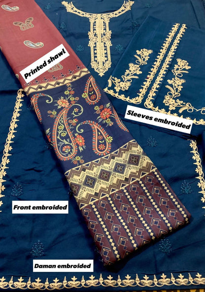 JAZMIN BLUE DHANAK EMBROIDERED 3 PCS