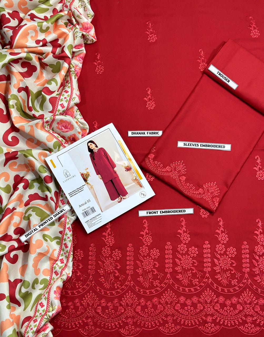 Sapphire Dhanak Embroidered 3 pcs