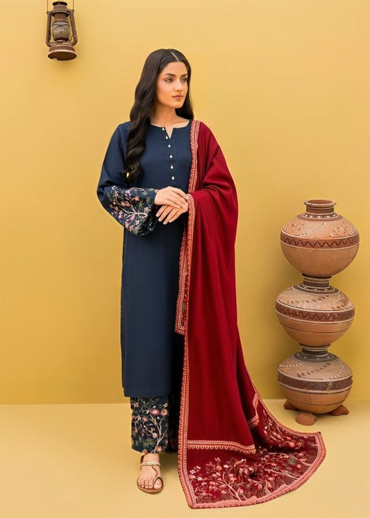 Sapphire Blue Dhanak Embroidered 3 pcs