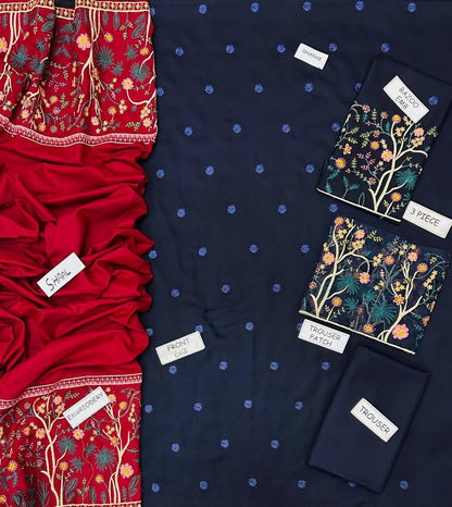 Sapphire Blue Dhanak Embroidered 3 pcs