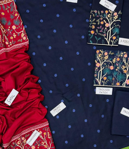 Sapphire Blue Dhanak Embroidered 3 pcs