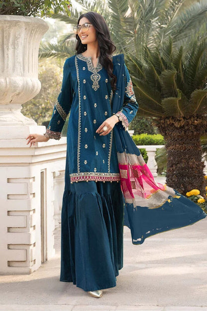 MARIA.B BLUE DHANAK EMBROIDERED 3 PCS