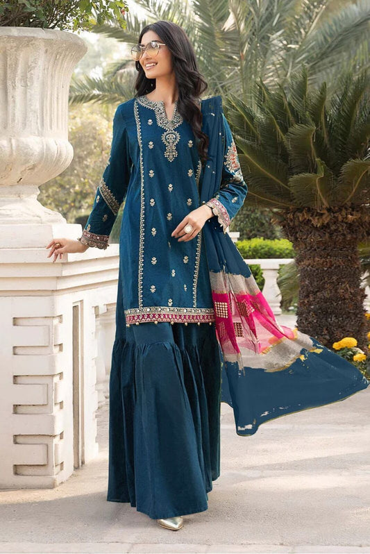MARIA.B BLUE DHANAK EMBROIDERED 3 PCS