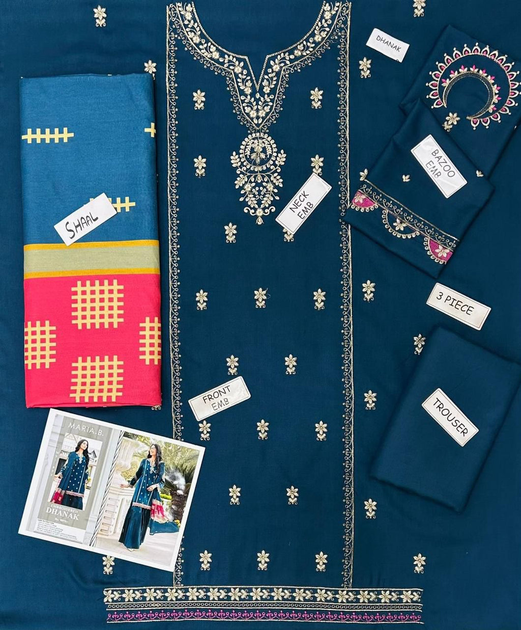 MARIA.B BLUE DHANAK EMBROIDERED 3 PCS