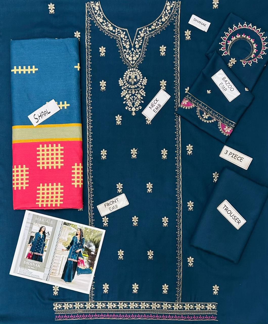 MARIA.B BLUE DHANAK EMBROIDERED 3 PCS