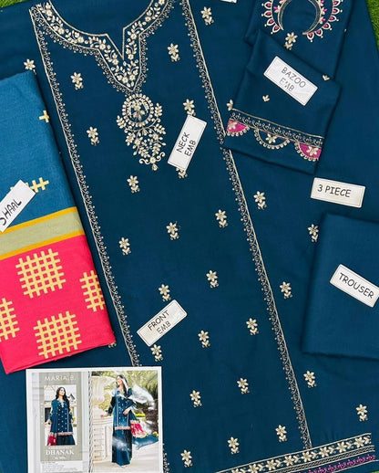 MARIA.B BLUE DHANAK EMBROIDERED 3 PCS