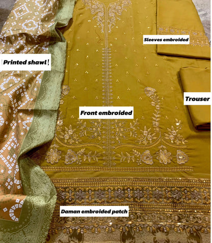 Qalamkar Dhanak Embroidered 3 Pcs