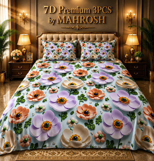 MAHROSH 7D Premium 3 Piece Printed Bedsheet 117