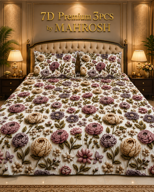 MAHROSH 7D Premium 3 Piece Printed Bedsheet 129