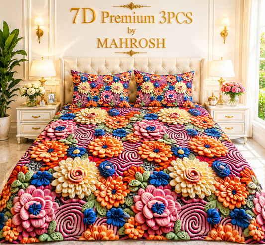 MAHROSH 7D Premium 3 Piece Printed Bedsheet 135