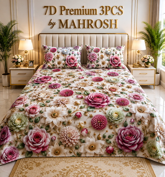 MAHROSH 182 Premium 7D 3PCS Bedsheet