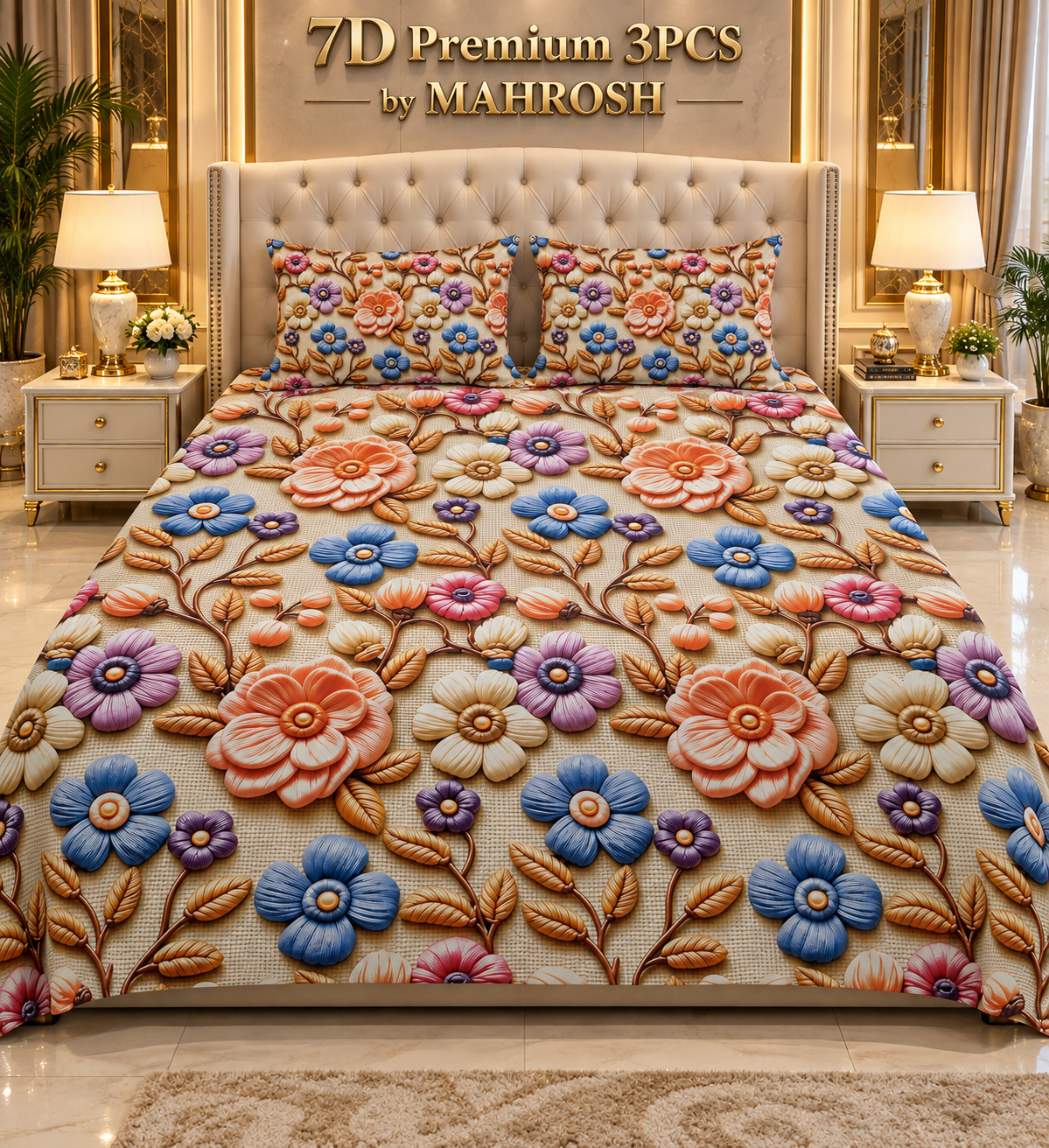 MAHROSH 190 Premium 7D 3PCS Bedsheet