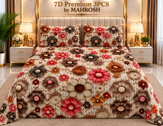 MAHROSH 195 Premium 7D 3PCS Bedsheet