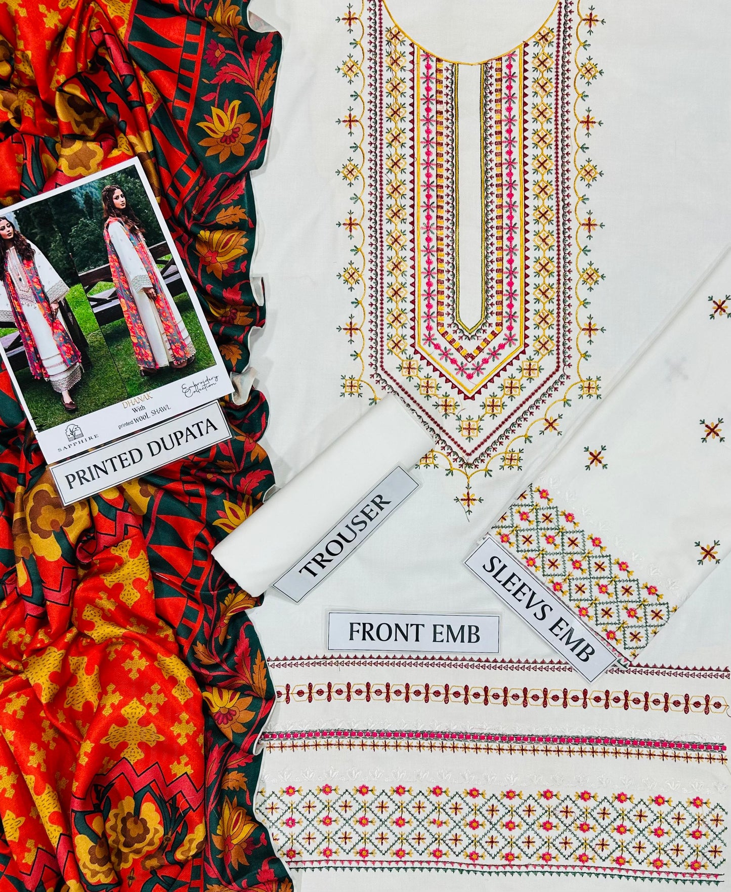 SAPPHIRE DHANAK EMBROIDERED 3 PCS