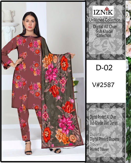 IZNIK KHADDAR PRINTED 3 PCS