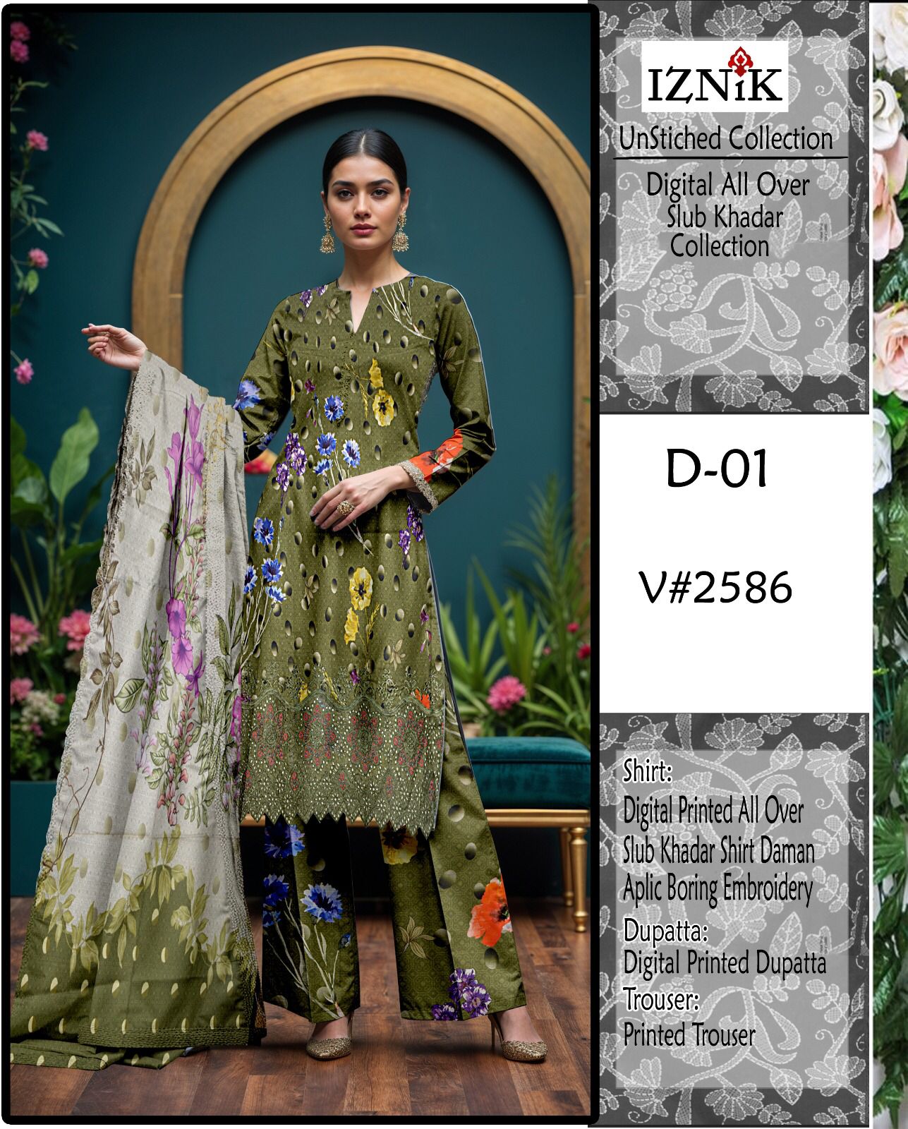 IZNIK KHADDAR EMBROIDERED 3 PCS