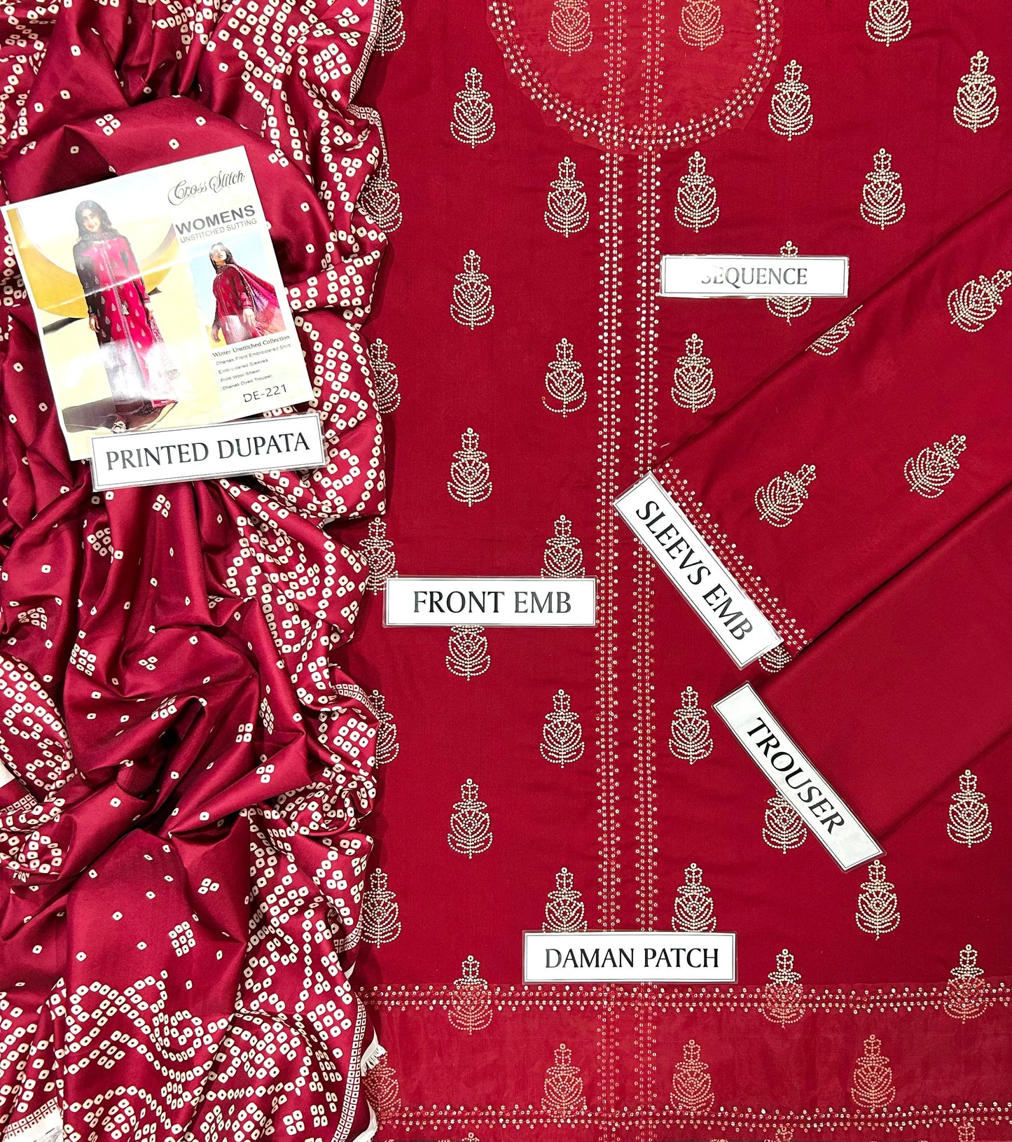 Cross Stich Dhanak Embroidered 3 PCS