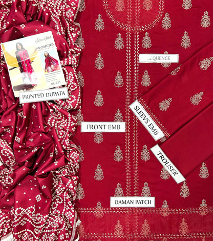 Cross Stich Dhanak Embroidered 3 PCS