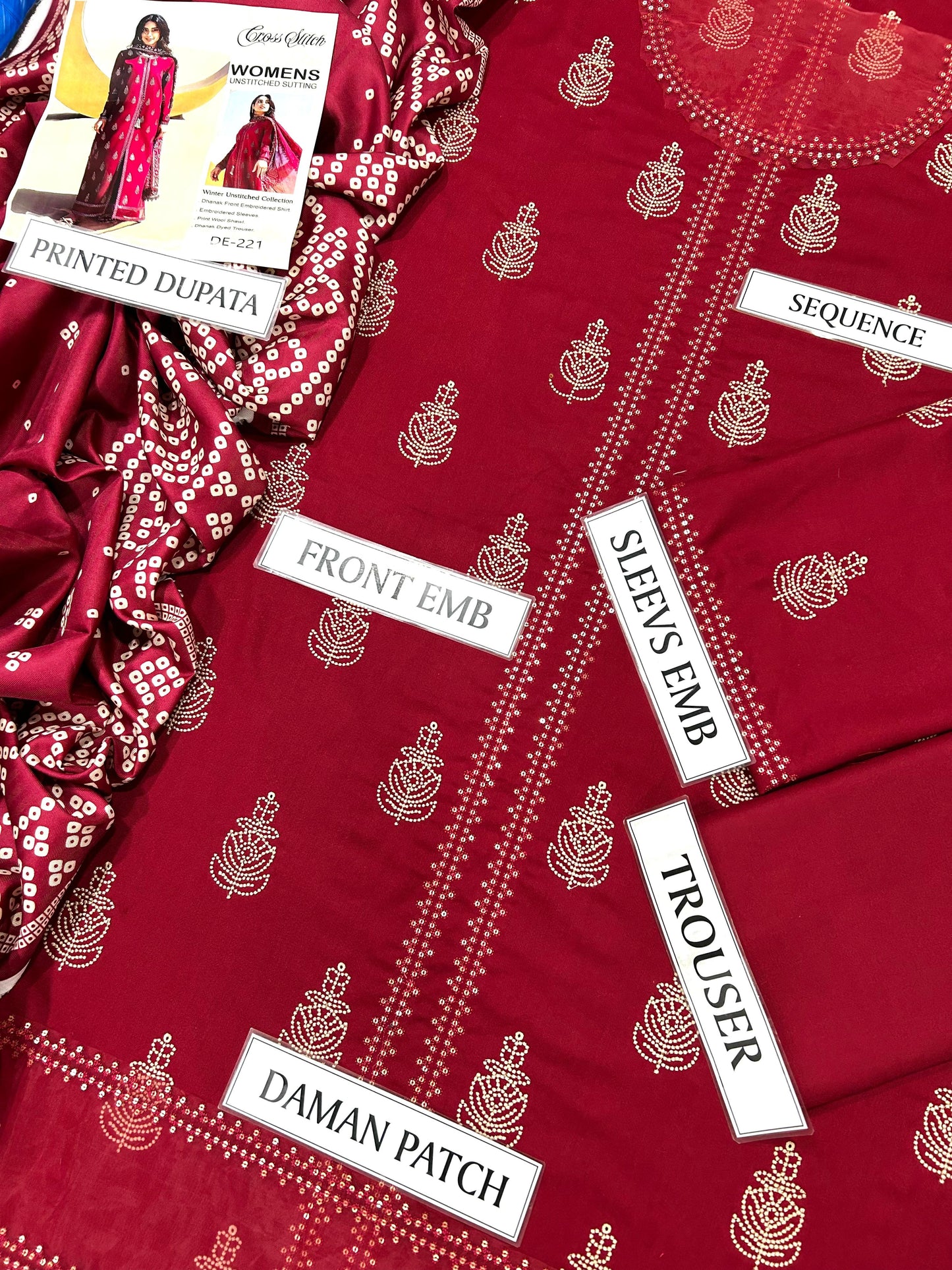 Cross Stich Dhanak Embroidered 3 PCS